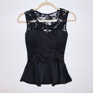 Peplum Sweetheart Lace Shirt (Black)